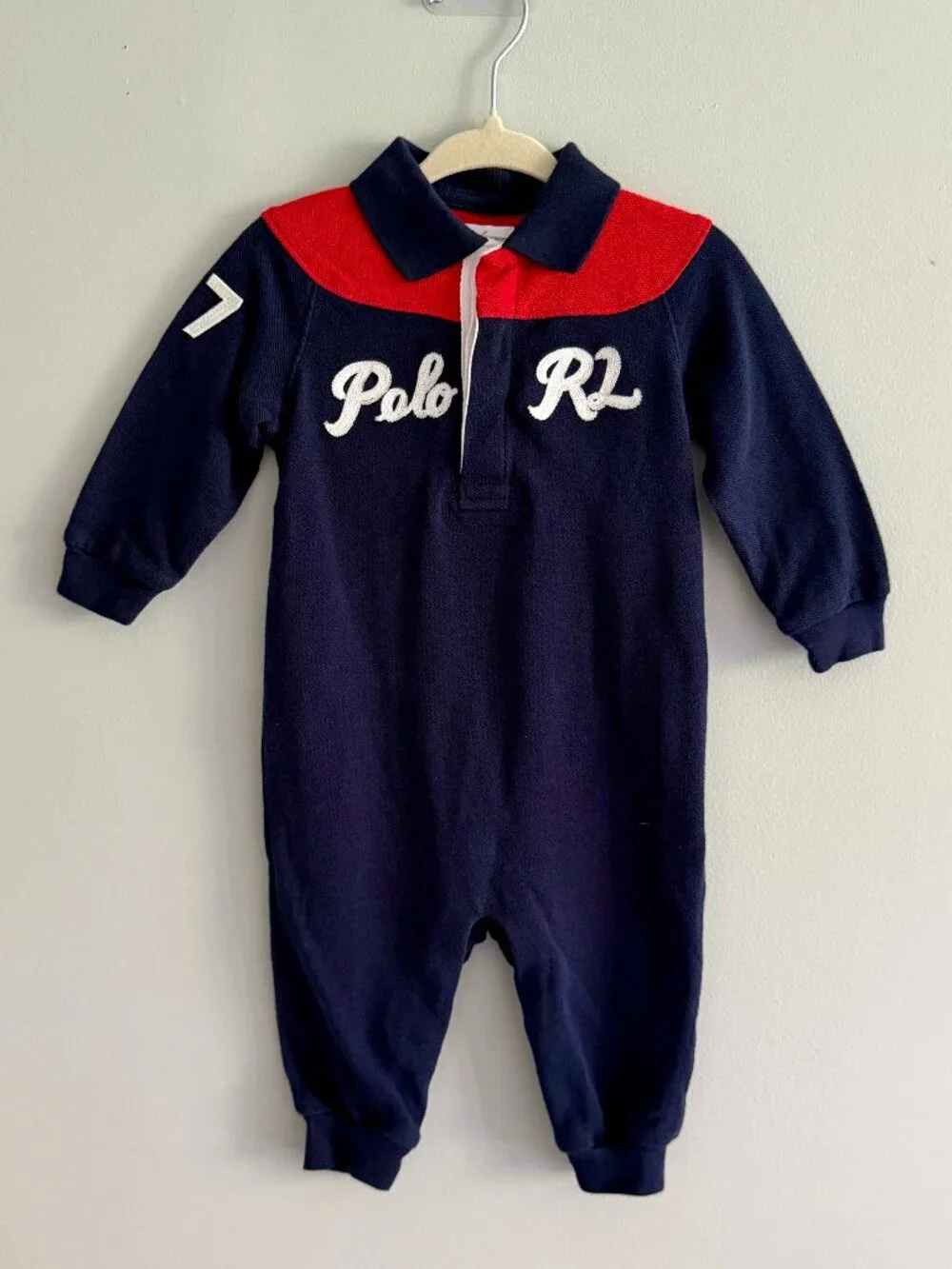 Ralph Lauren Baby Boys Rugby Romper Polo RL Long Sleeve 6M - Picture 1 of 5